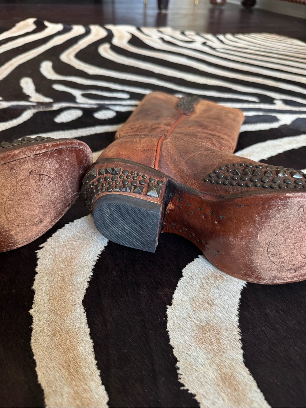 Lucchese Brown Studded Knee-High Heeled Boots - Picture 8 of 9